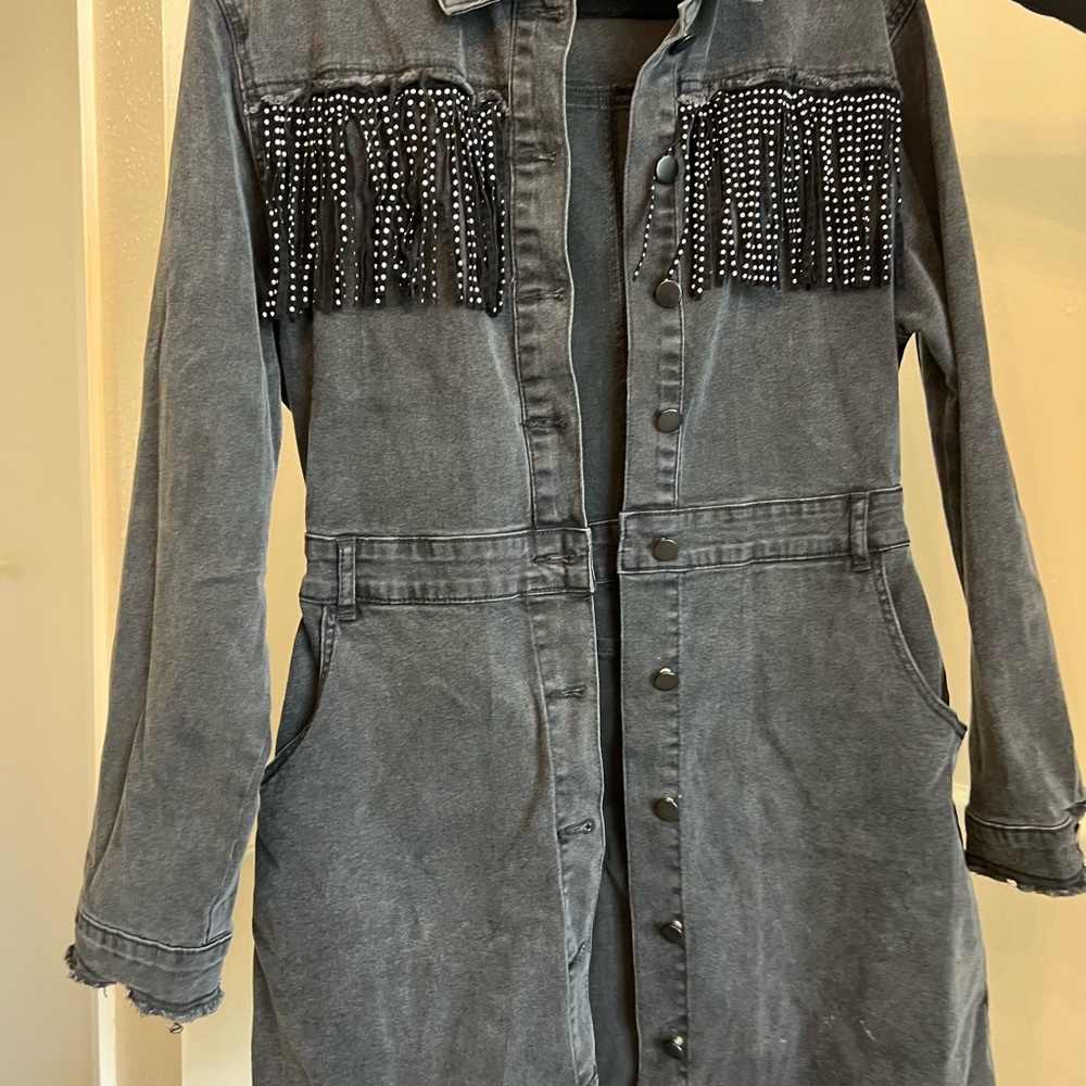 Finity Blue Long Sleeve Dress with Notched Collar